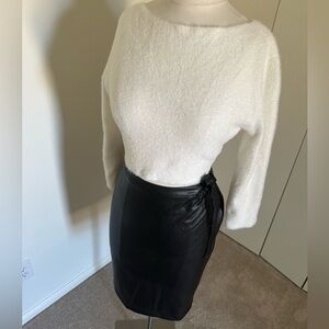 Black pleather pencil skirt with side tie